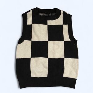 Retro Preppy Academia Black white checkered plaid sweater vest sleeveless grunge
